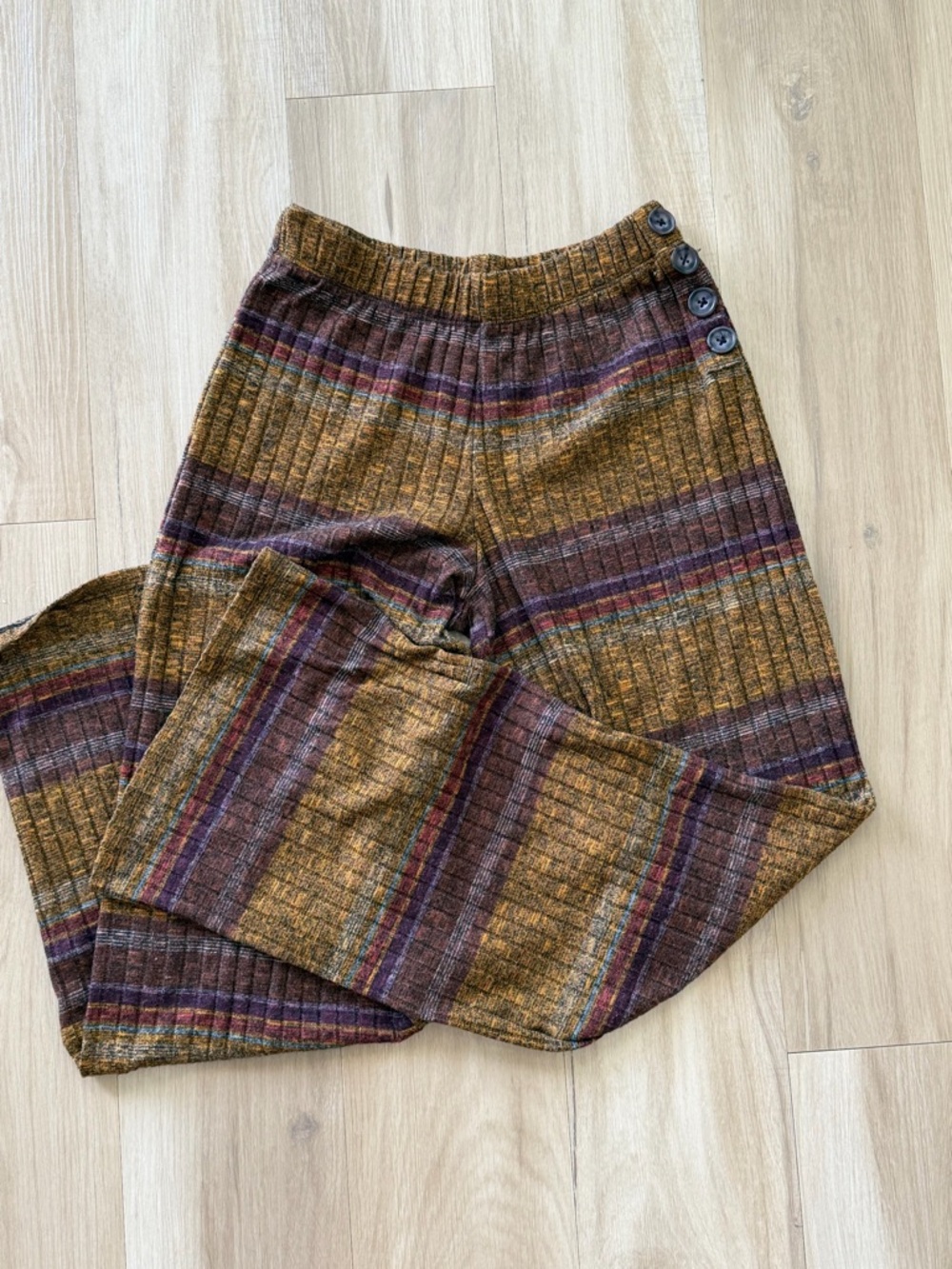 Heart & Hips Wide-Leg Striped Pants in Brown, Burgundy & Mustard